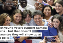 Kamala Harris takes a photo with young supporters at a rally at Temple University in Philadelphia, Penn., on Aug. 6, 2024. Andrew Harnik/Getty Images